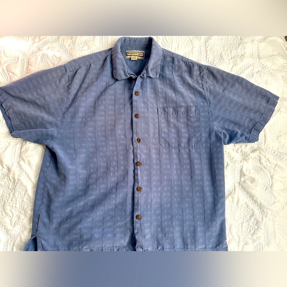 Jamaica Jaxx 100% Silk  Blue Short Sleeve Button Down Shirt size XL